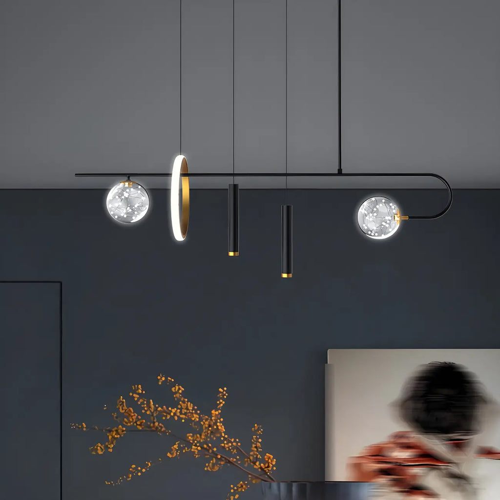 Lustre linéaire moderne à LED noir pour îlot de cuisine