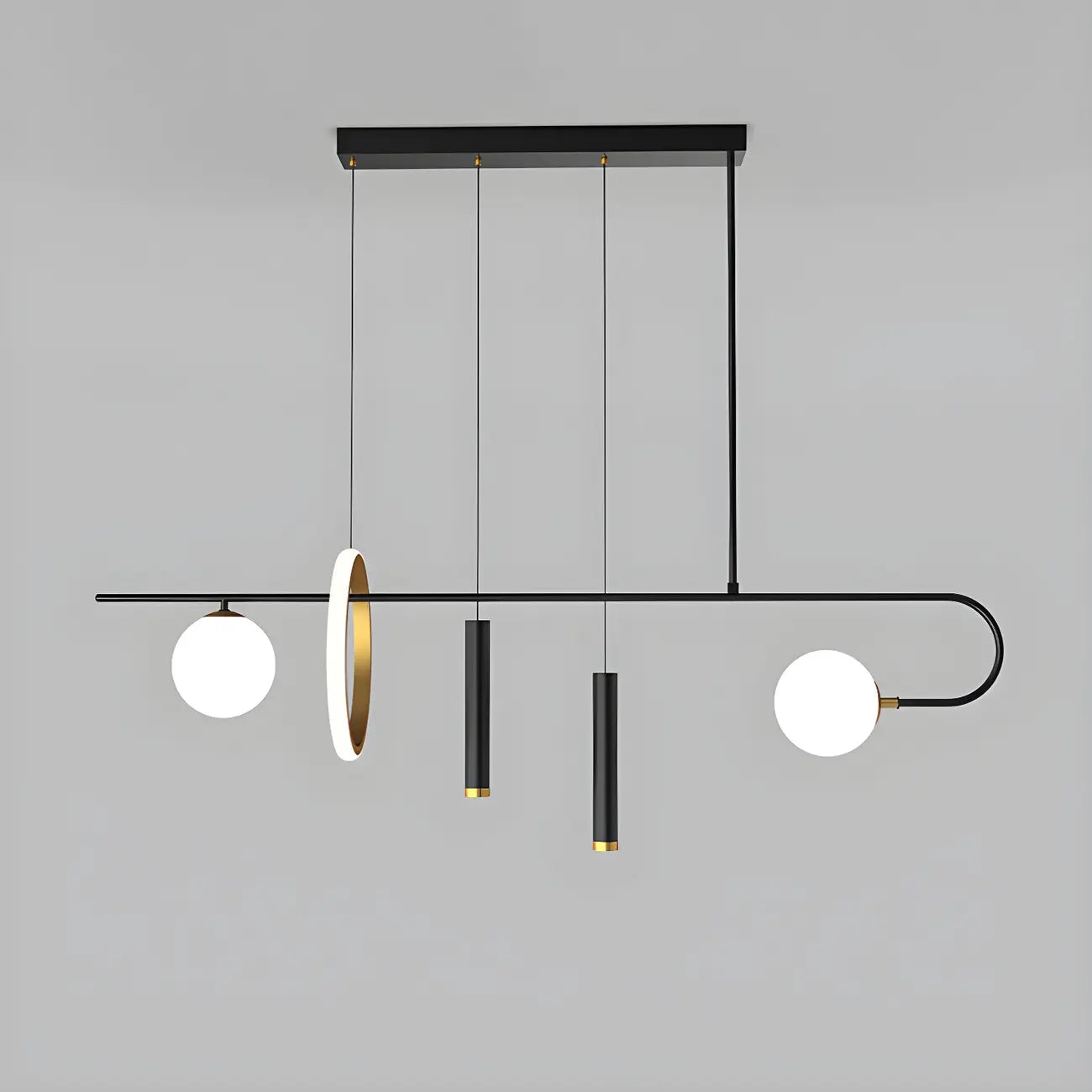 Lustre linéaire moderne à LED noir pour îlot de cuisine
