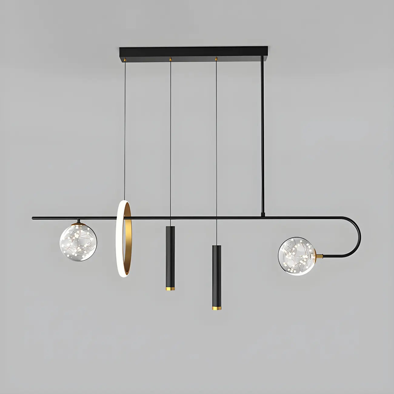 Lustre linéaire moderne à LED noir pour îlot de cuisine