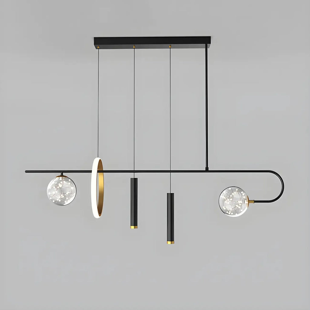 Lustre linéaire moderne à LED noir pour îlot de cuisine
