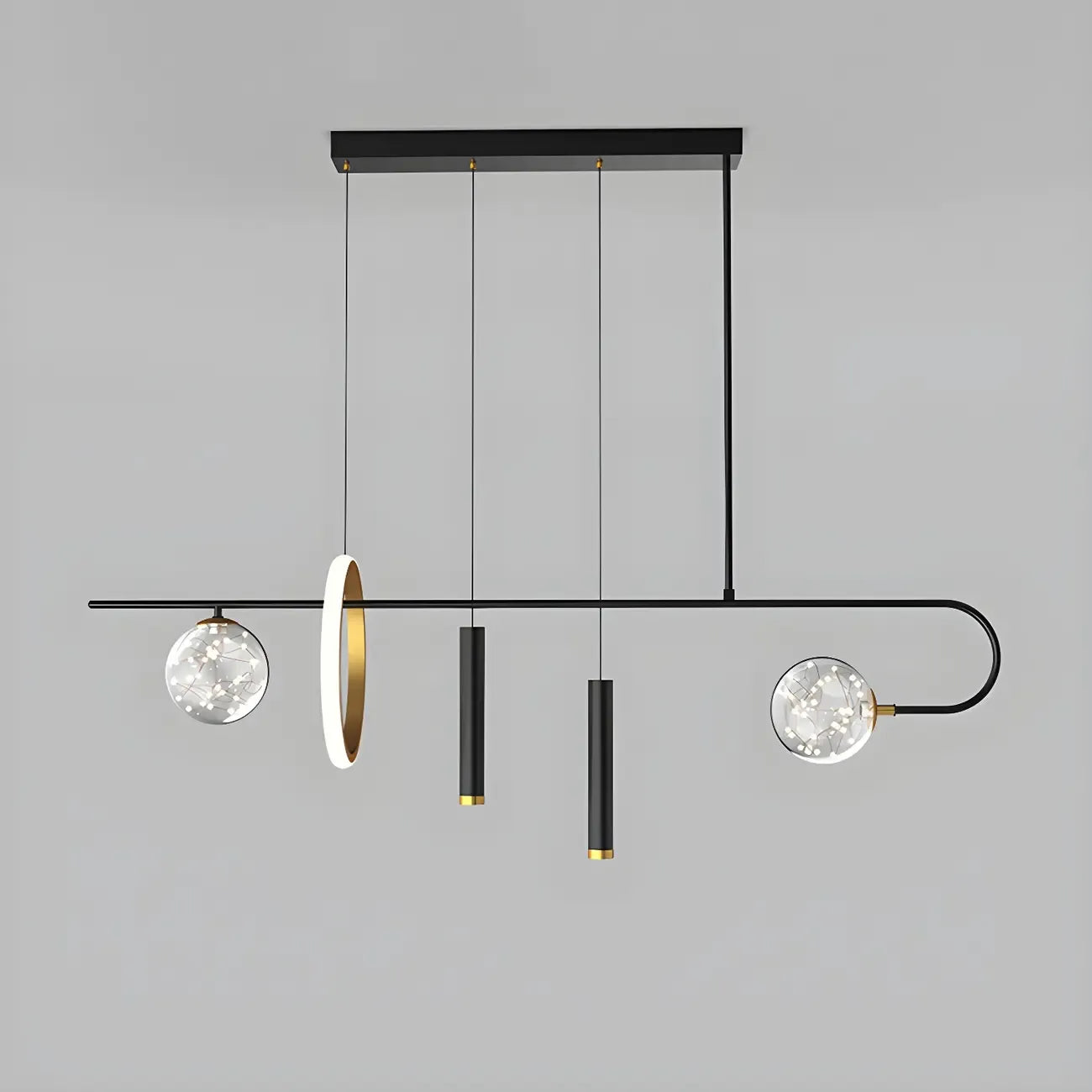 Lustre linéaire moderne à LED noir pour îlot de cuisine