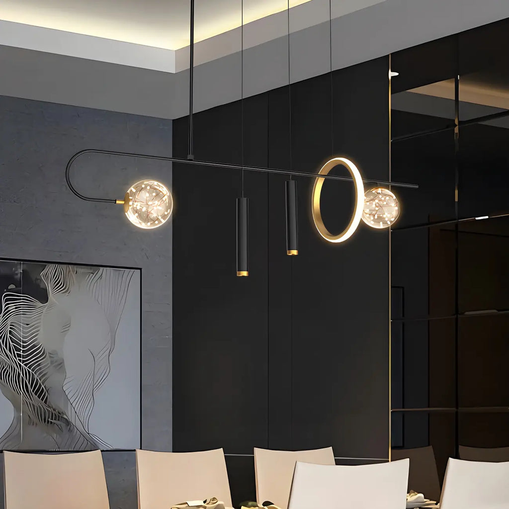 Lustre linéaire moderne à LED noir pour îlot de cuisine
