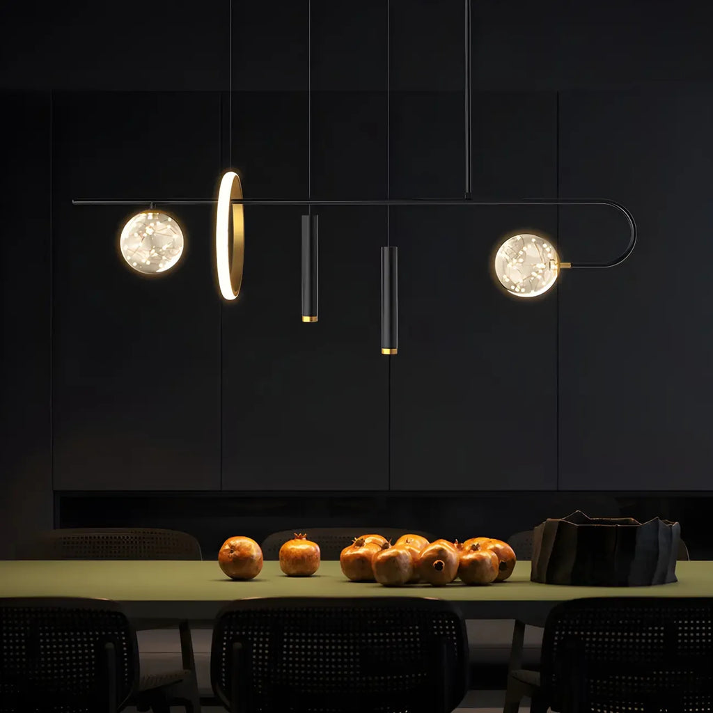 Lustre linéaire moderne à LED noir pour îlot de cuisine
