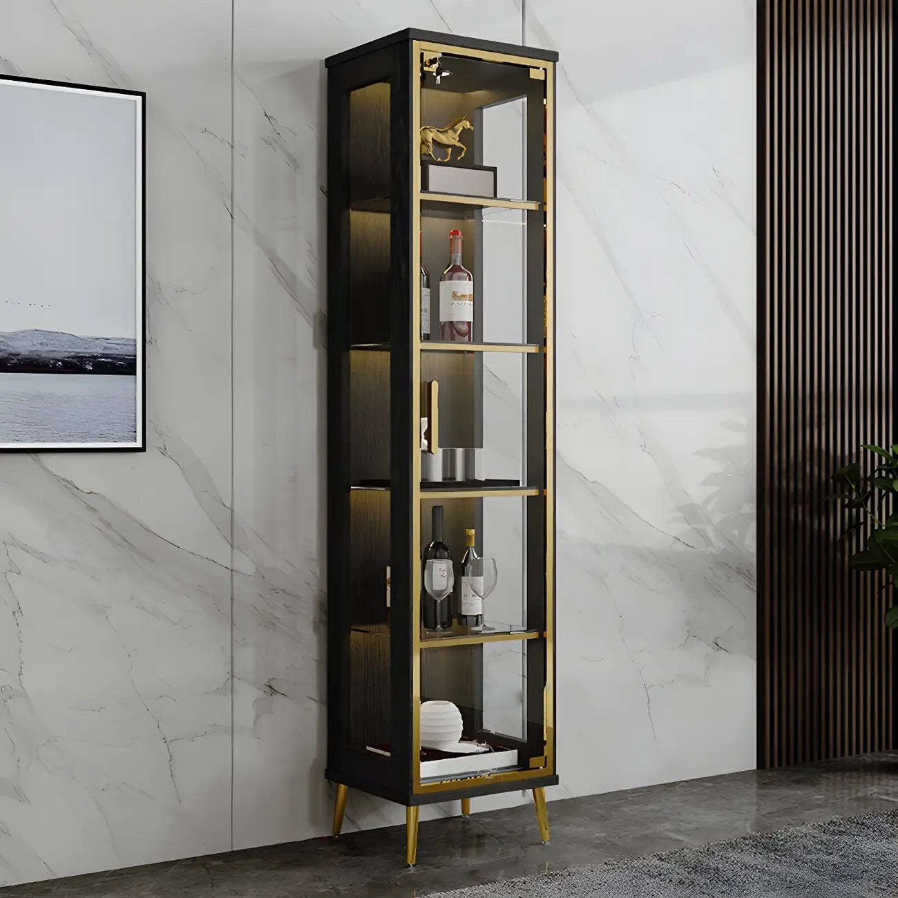 Vitrine glamour en bois noir et verre