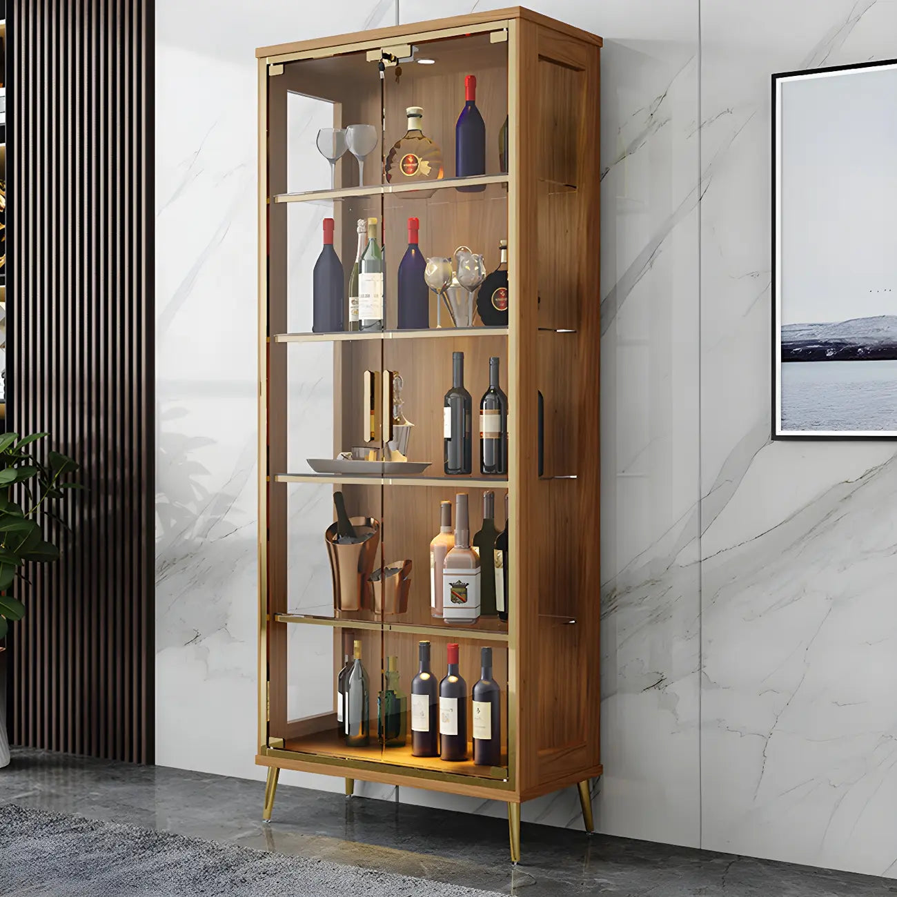 Vitrine glamour en bois noir et verre