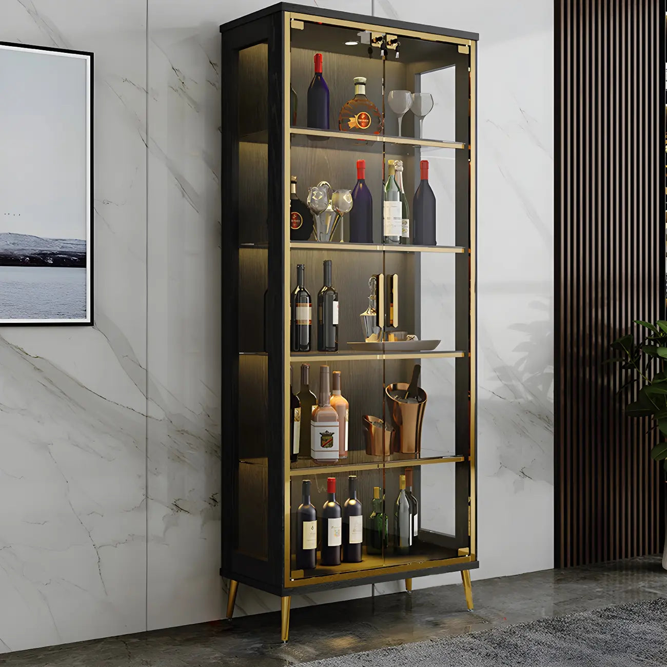Vitrine glamour en bois noir et verre