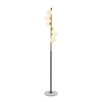Lampadaire vertical moderne à 6 lumières en verre et métal incurvés