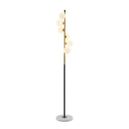 Lampadaire vertical moderne à 6 lumières en verre et métal incurvés