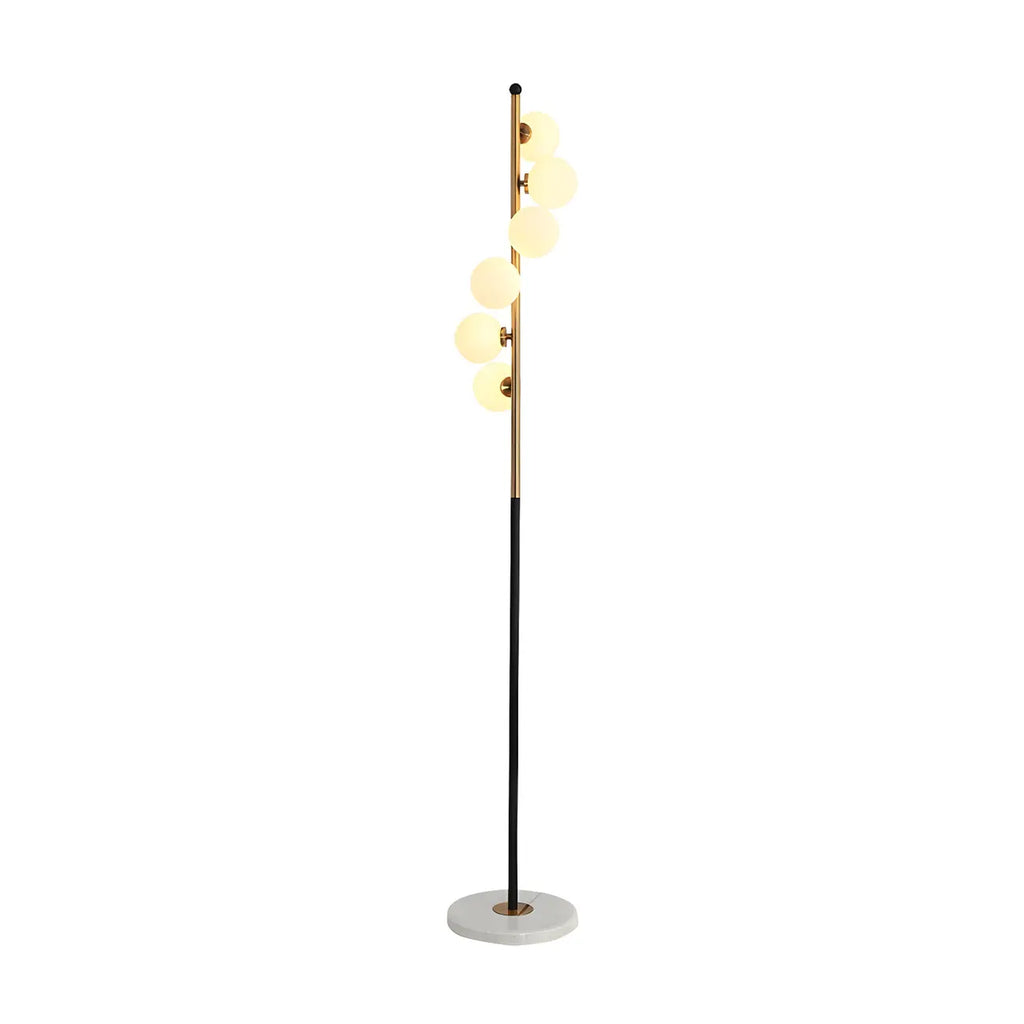 Lampadaire vertical moderne à 6 lumières en verre et métal incurvés
