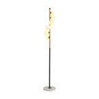 Lampadaire vertical moderne à 6 lumières en verre et métal incurvés