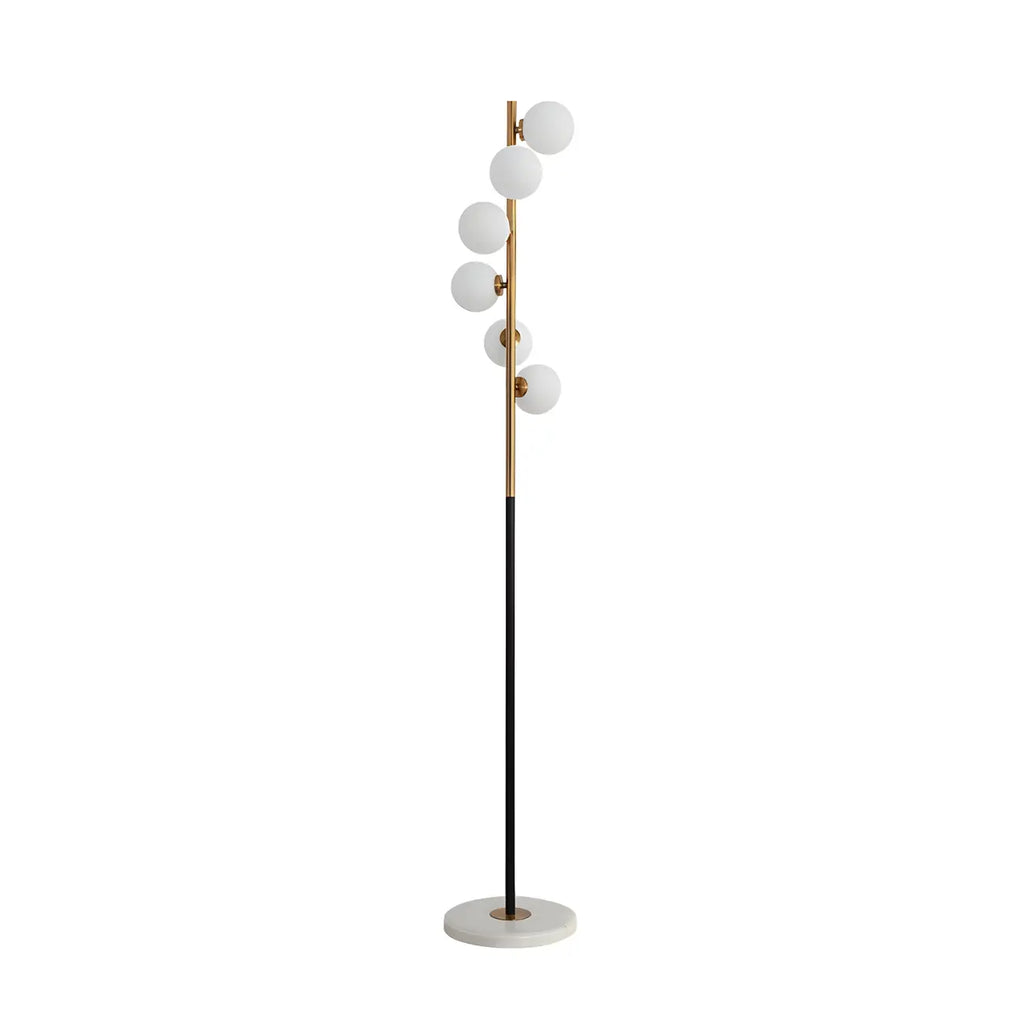 Lampadaire vertical moderne à 6 lumières en verre et métal incurvés