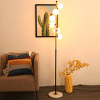 Lampadaire vertical moderne à 6 lumières en verre et métal incurvés
