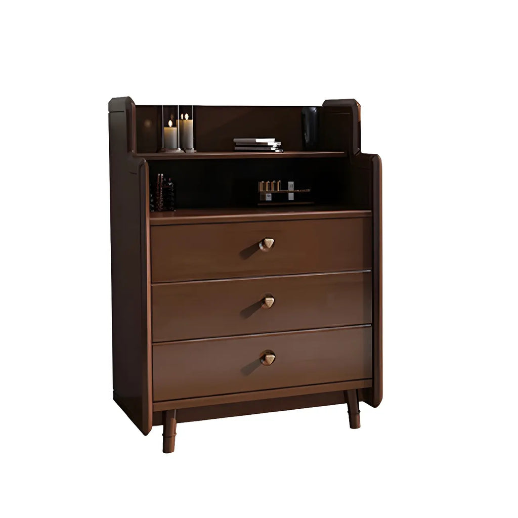Commode basse et robuste en bois d'hévéa couleur noyer