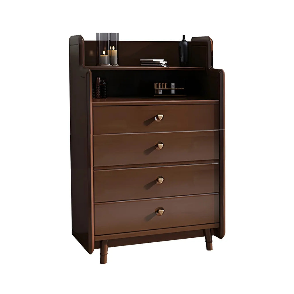 Commode basse et robuste en bois d'hévéa couleur noyer