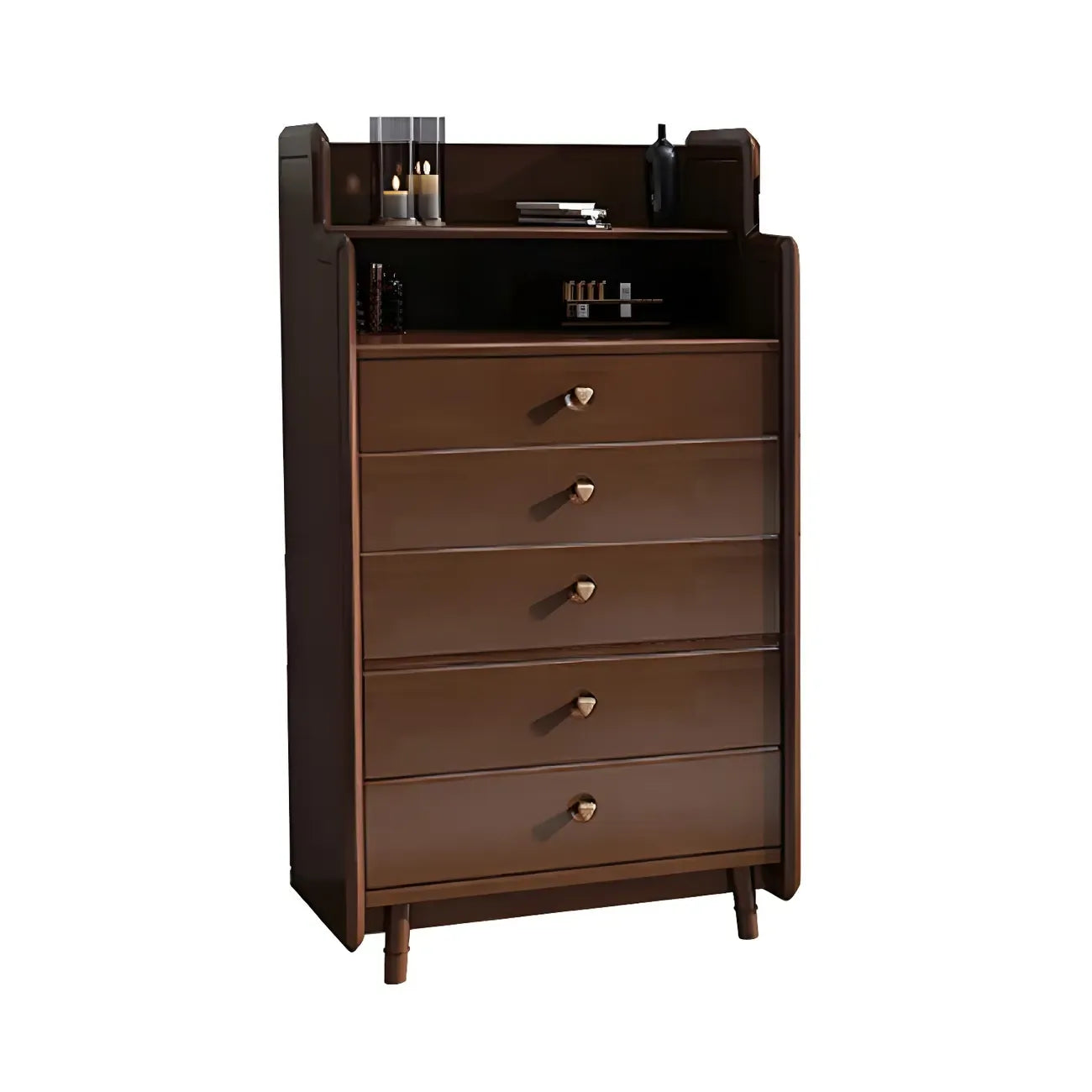 Commode basse et robuste en bois d'hévéa couleur noyer