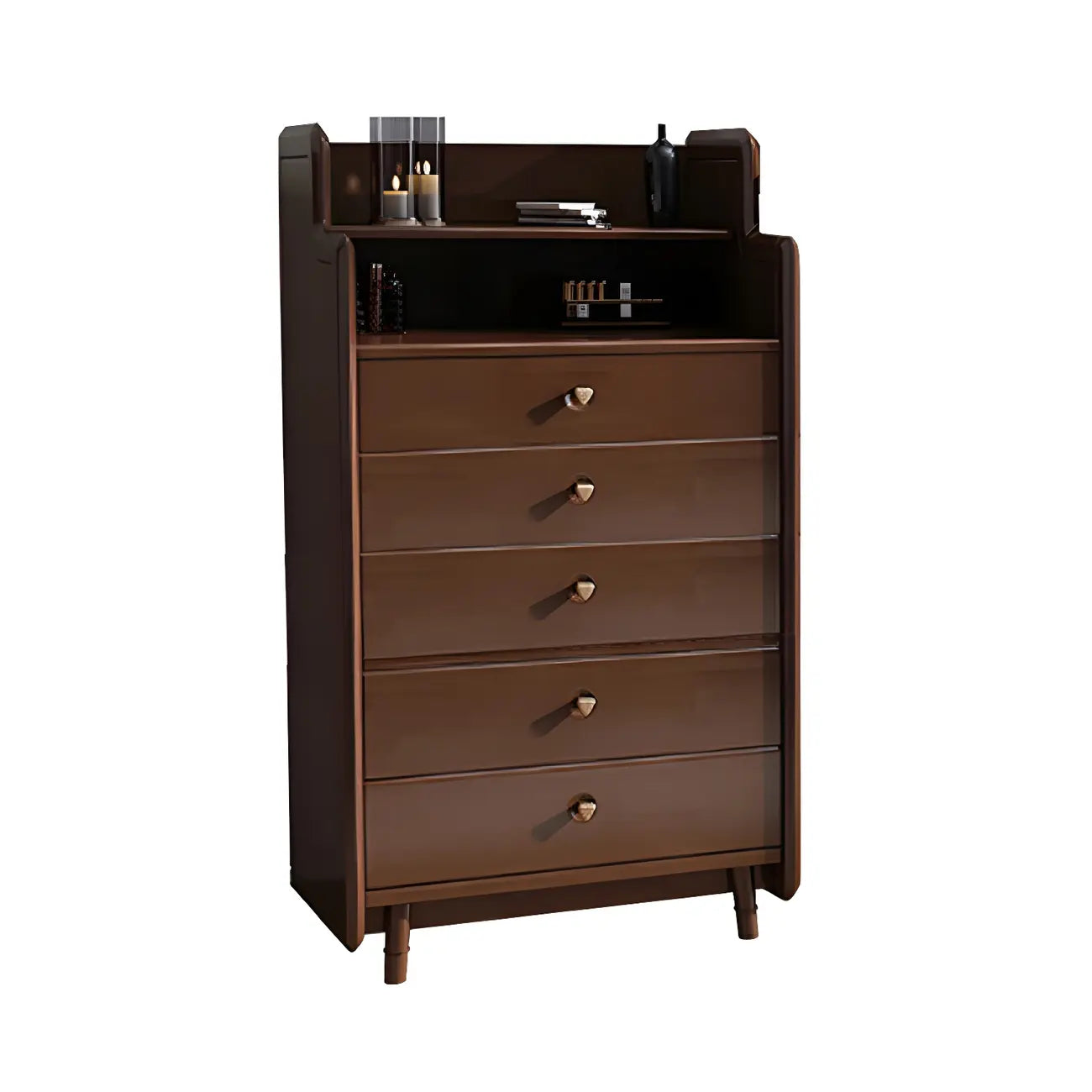 Commode basse et robuste en bois d'hévéa couleur noyer