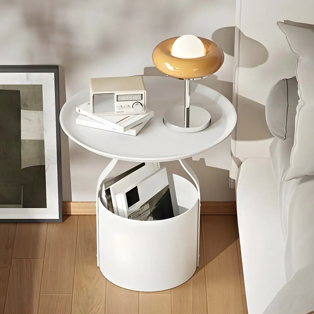 Petite table de chevet minimaliste ronde en métal avec plateau,