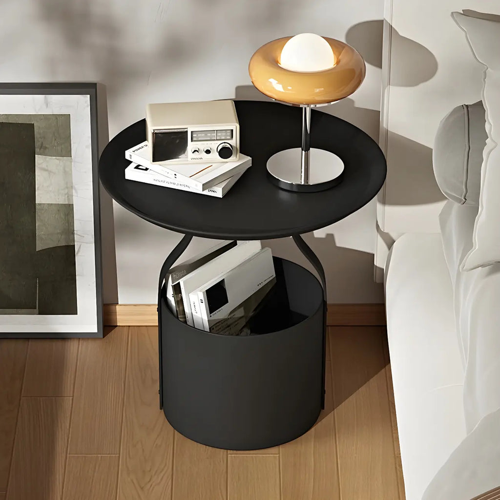 Petite table de chevet minimaliste ronde en métal avec plateau,