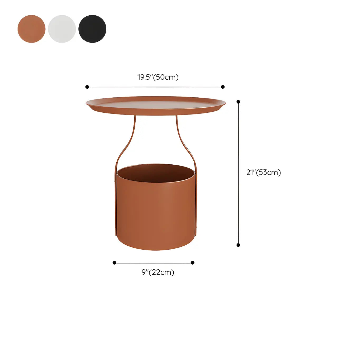 Petite table de chevet minimaliste ronde en métal avec plateau,