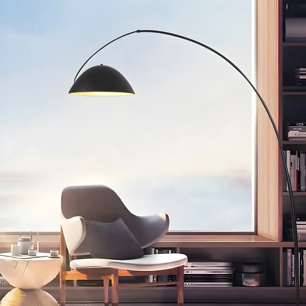 Lampadaire conique en métal noir en forme de ligne de pêche