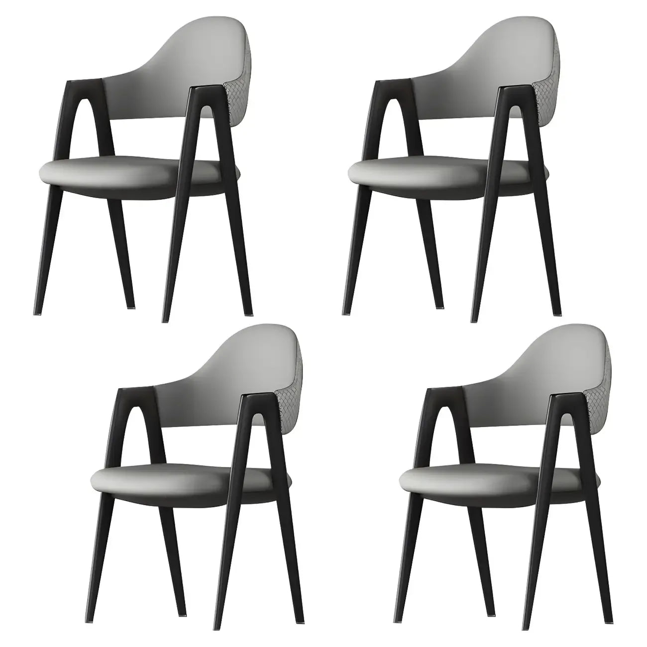 Chaise de salle à manger moderne en cuir avec dossier incurvé et accoudoirs ouverts