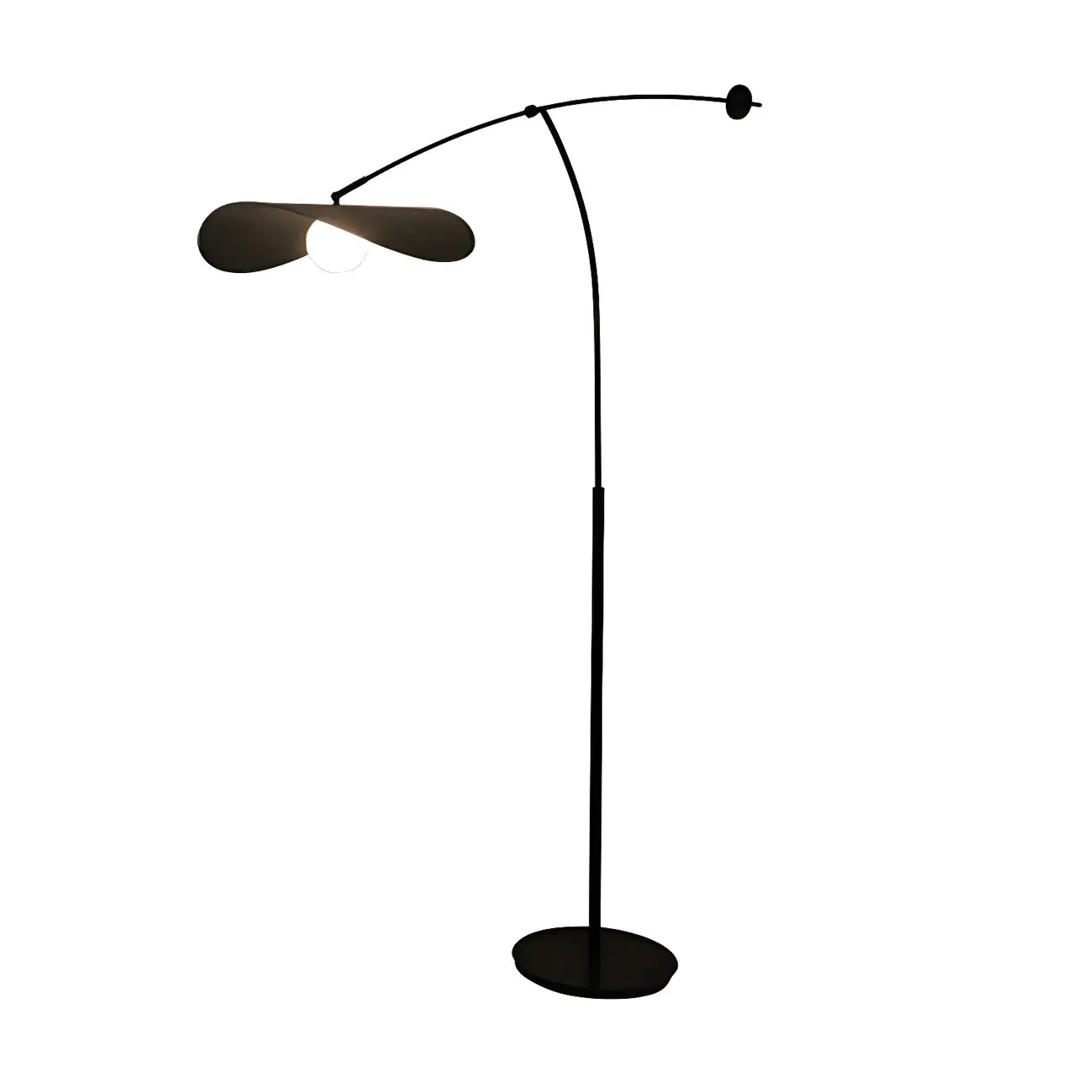 Lampadaire arqué en métal noir artistique de 73 pouces avec bras oscillant