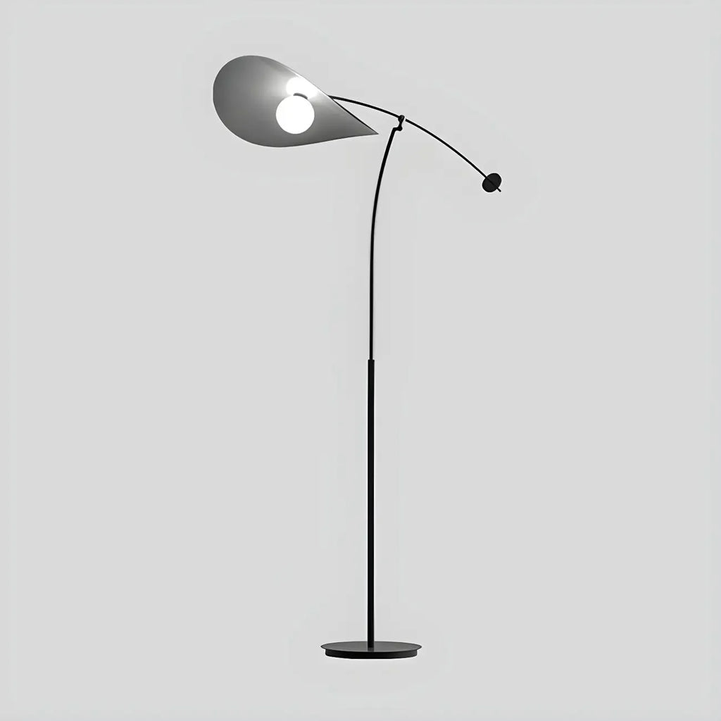 Lampadaire arqué en métal noir artistique de 73 pouces avec bras oscillant