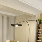 Lampadaire arqué en métal noir artistique de 73 pouces avec bras oscillant