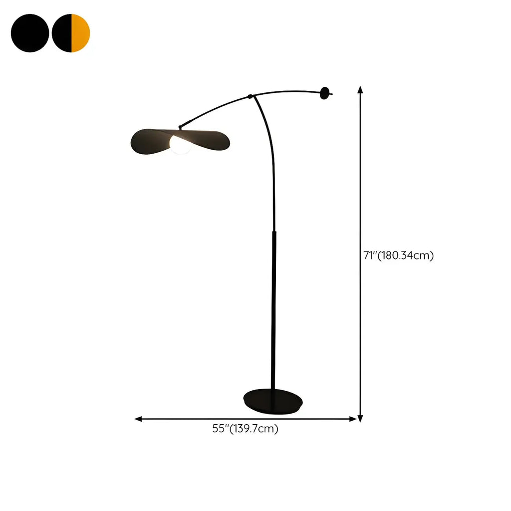 Lampadaire arqué en métal noir artistique de 73 pouces avec bras oscillant
