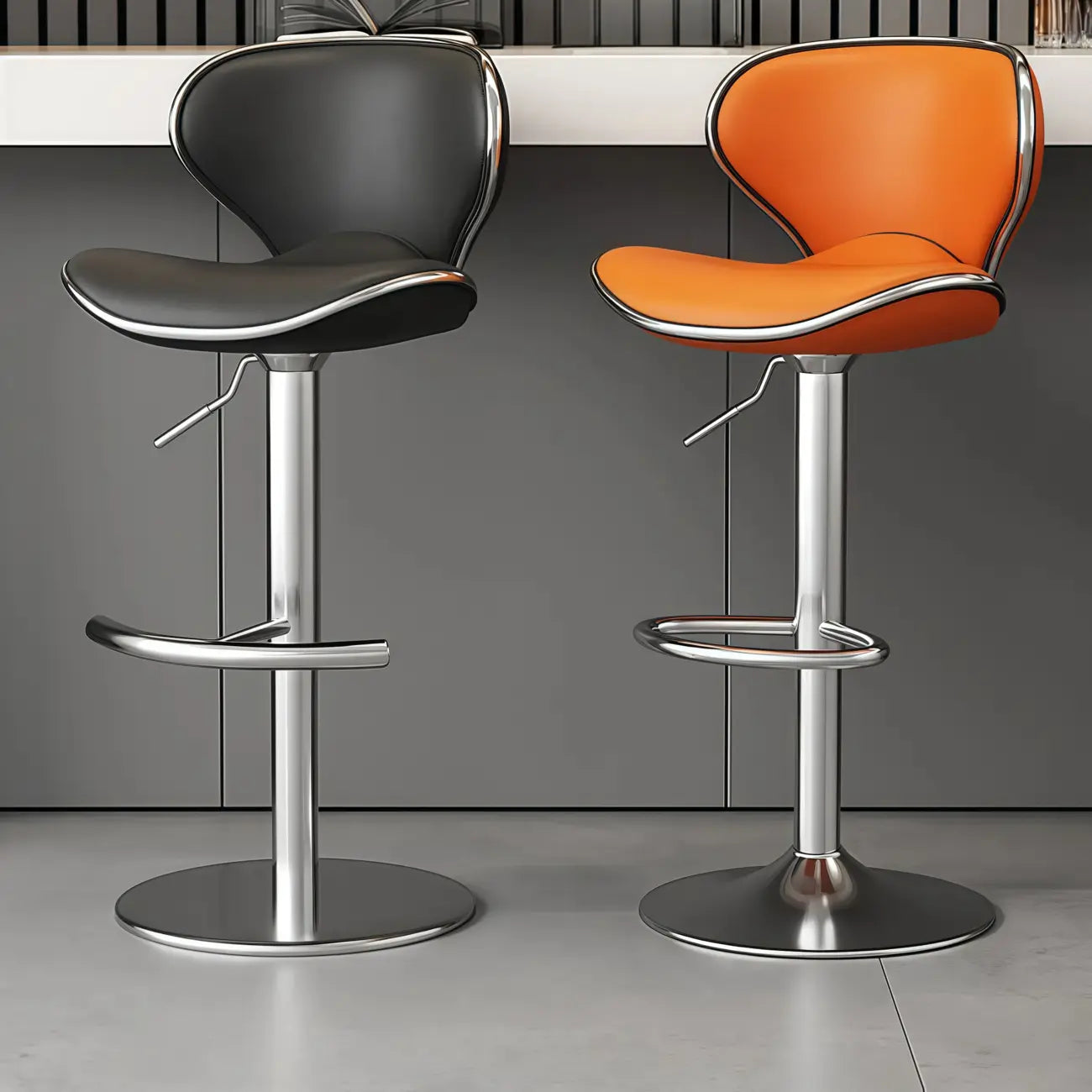 Tabouret de bar pivotant et réglable avec selle rembourrée en cuir