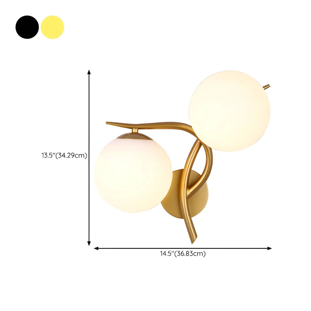 Applique murale double en verre torsadé doré moderne avec globe lumineux