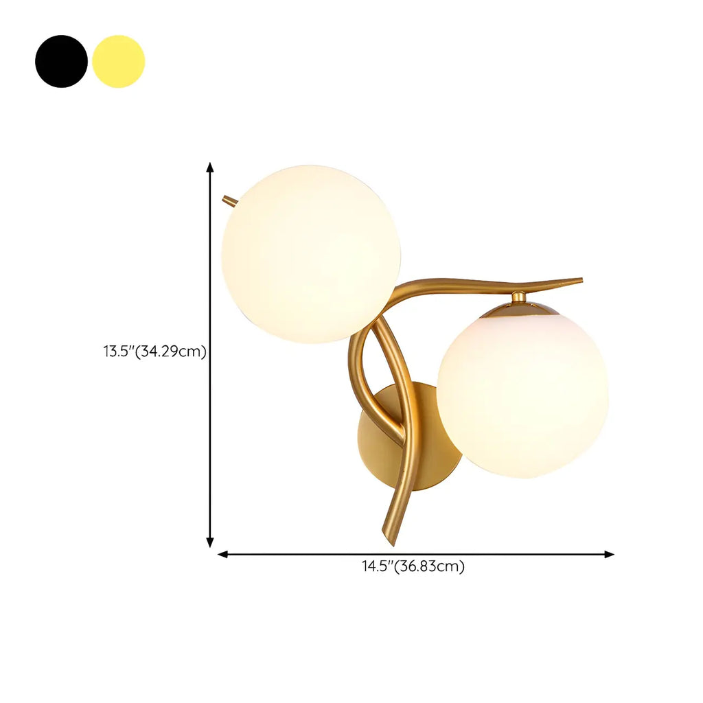 Applique murale double en verre torsadé doré moderne avec globe lumineux