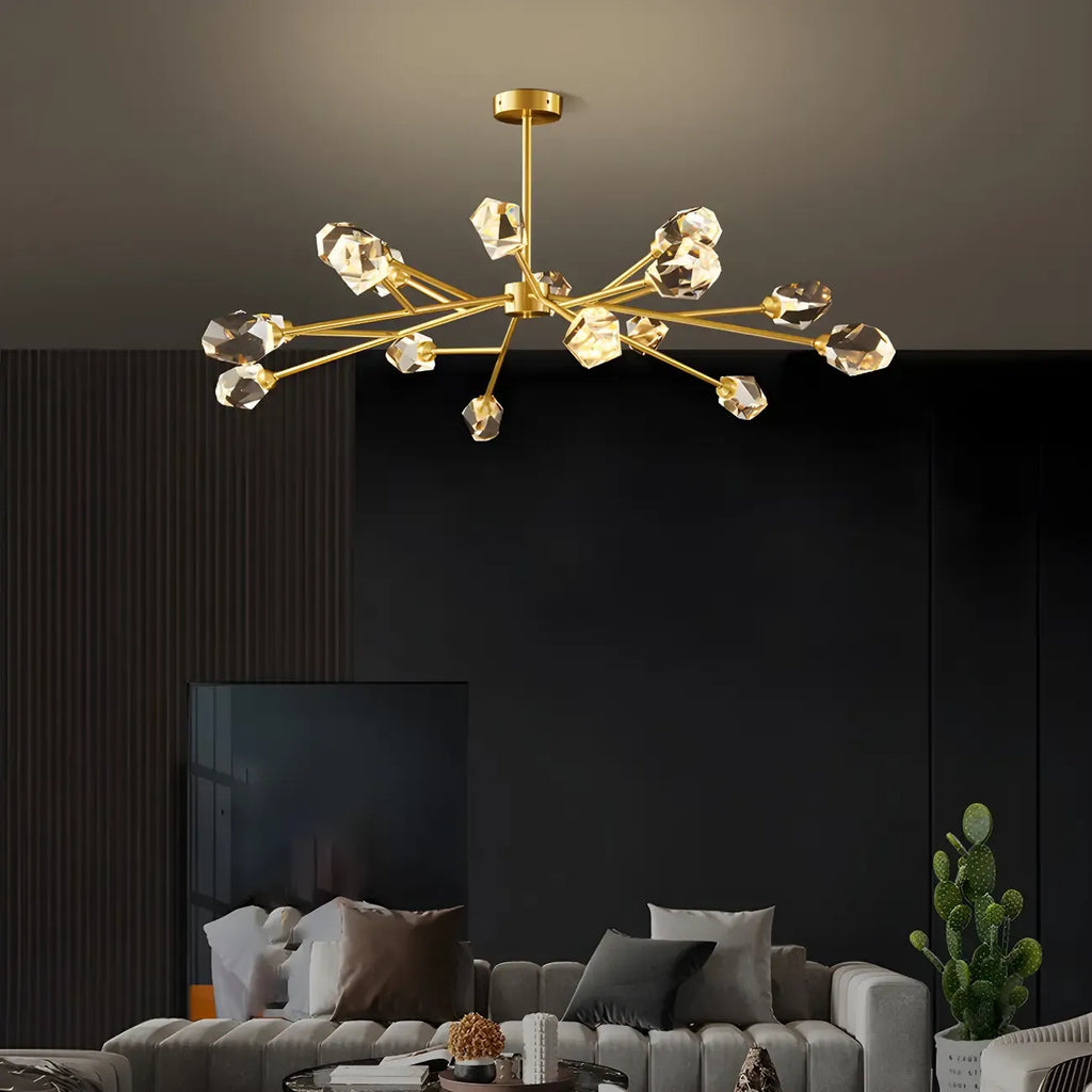 Lustre en cristal à cristaux scintillants avec tiges de suspension glamour