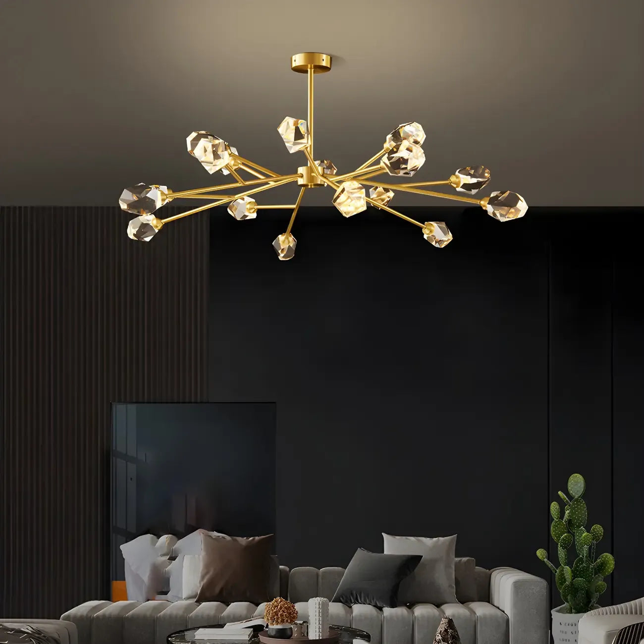 Lustre en cristal à cristaux scintillants avec tiges de suspension glamour