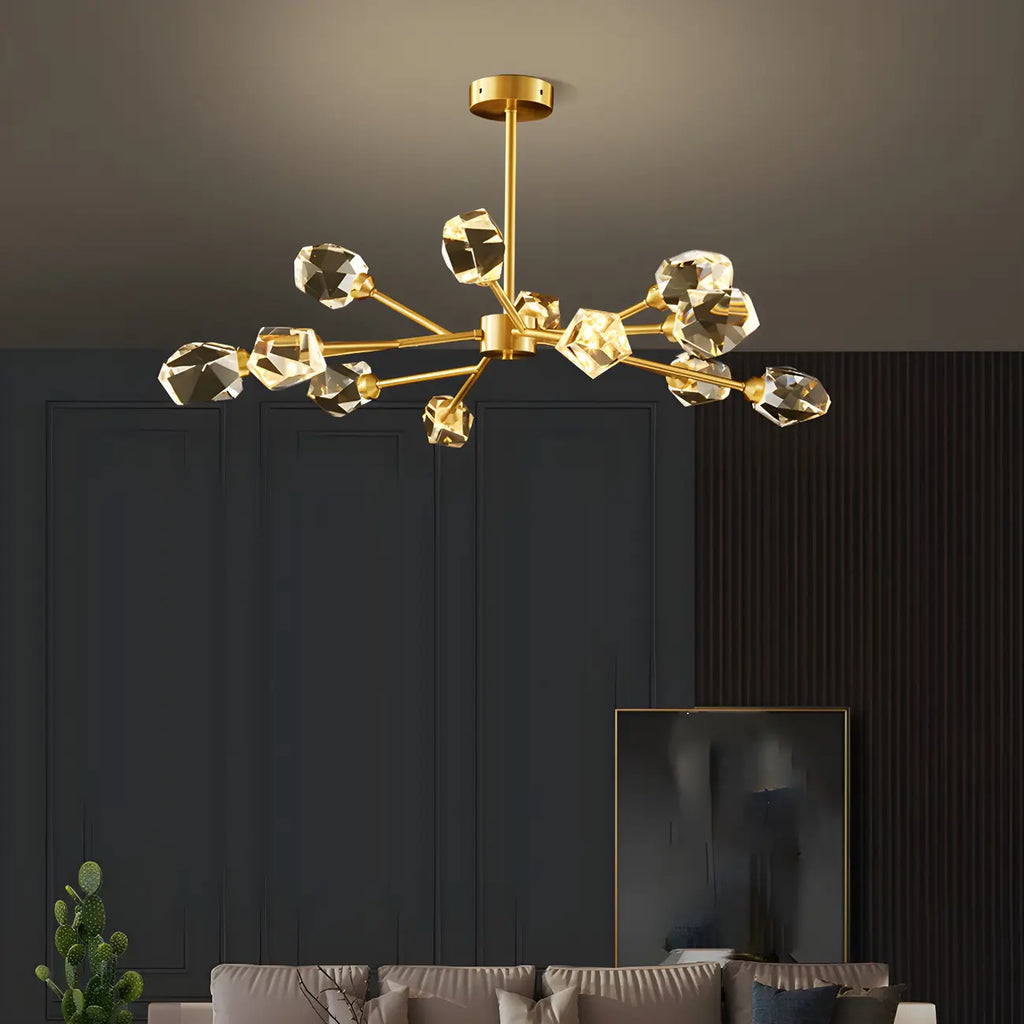 Lustre en cristal à cristaux scintillants avec tiges de suspension glamour