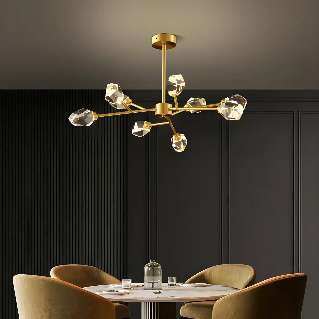 Lustre en cristal à cristaux scintillants avec tiges de suspension glamour