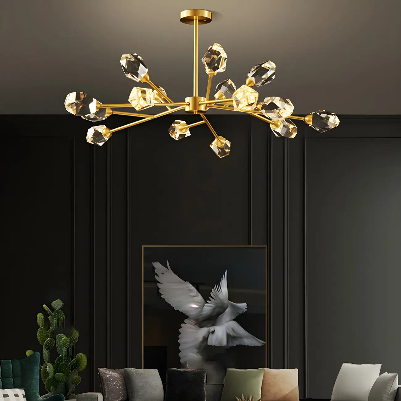 Lustre en cristal à cristaux scintillants avec tiges de suspension glamour