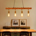Suspension réglable en bois brun et laiton de style industriel (31,5 cm)