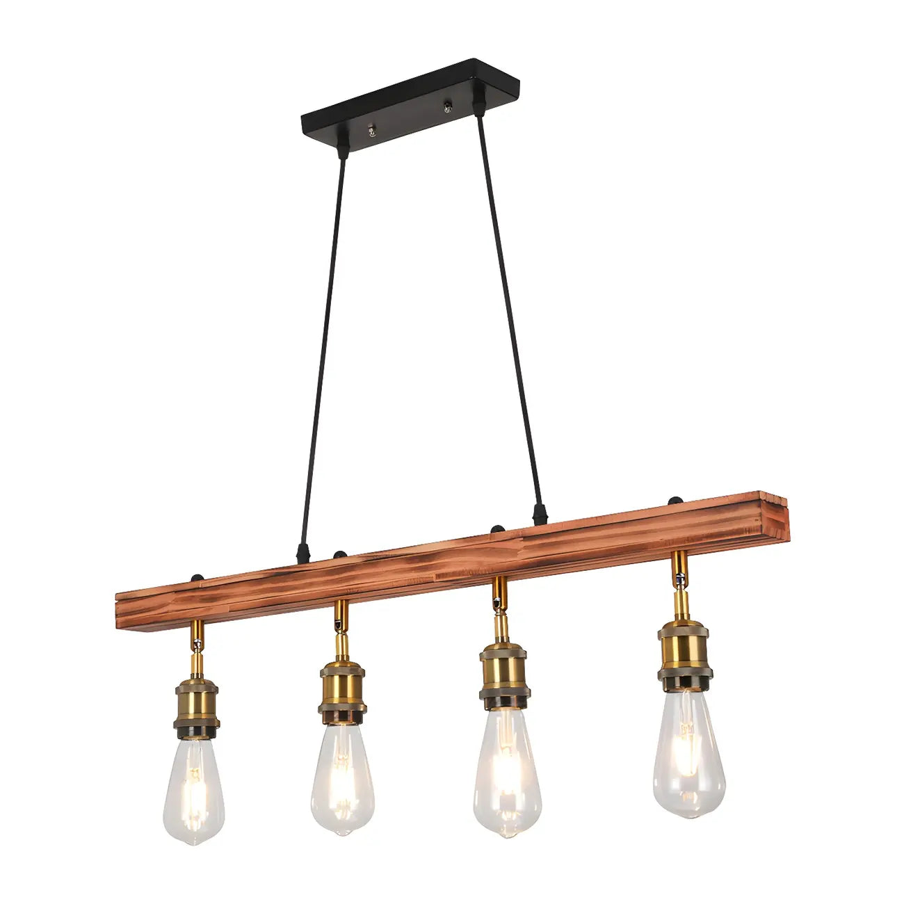 Suspension réglable en bois brun et laiton de style industriel (31,5 cm)