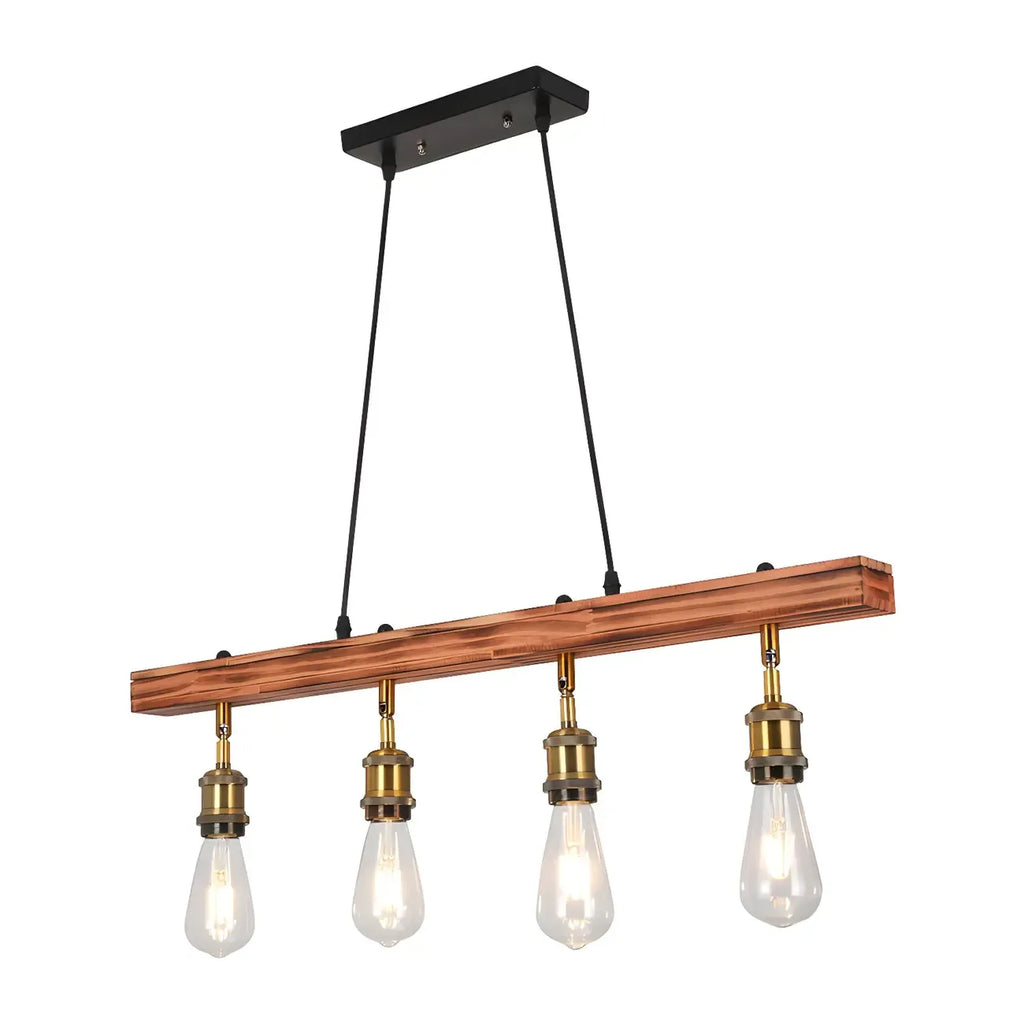 Suspension réglable en bois brun et laiton de style industriel (31,5 cm)