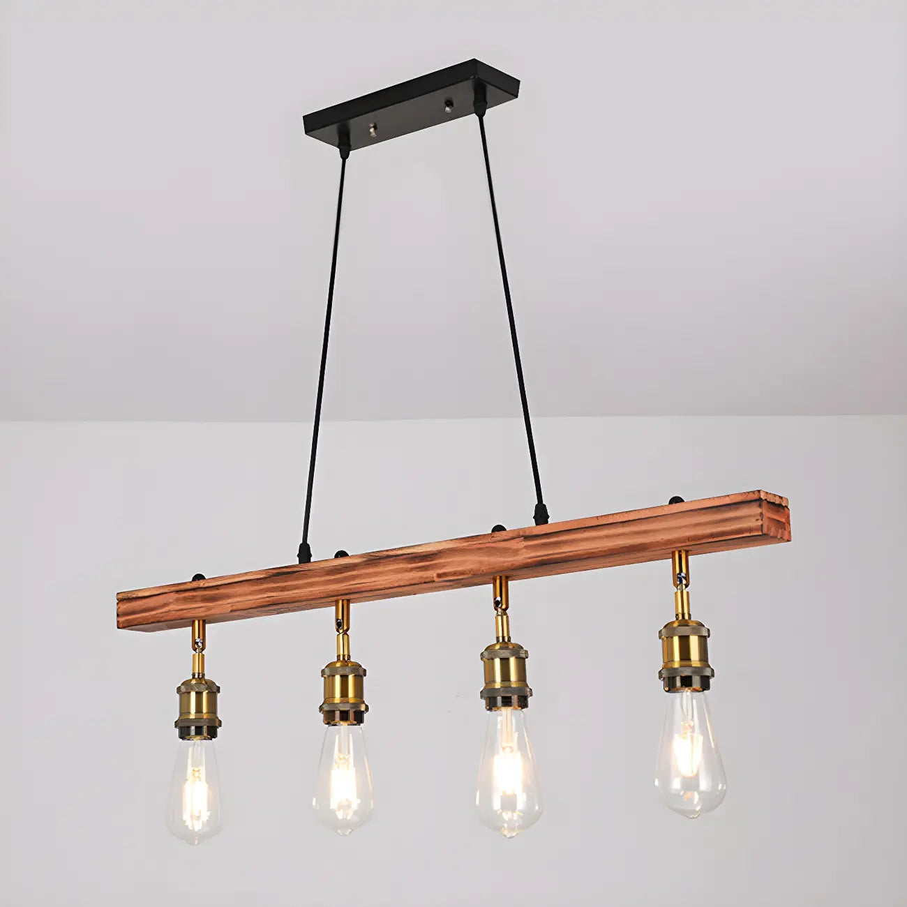Suspension réglable en bois brun et laiton de style industriel (31,5 cm)