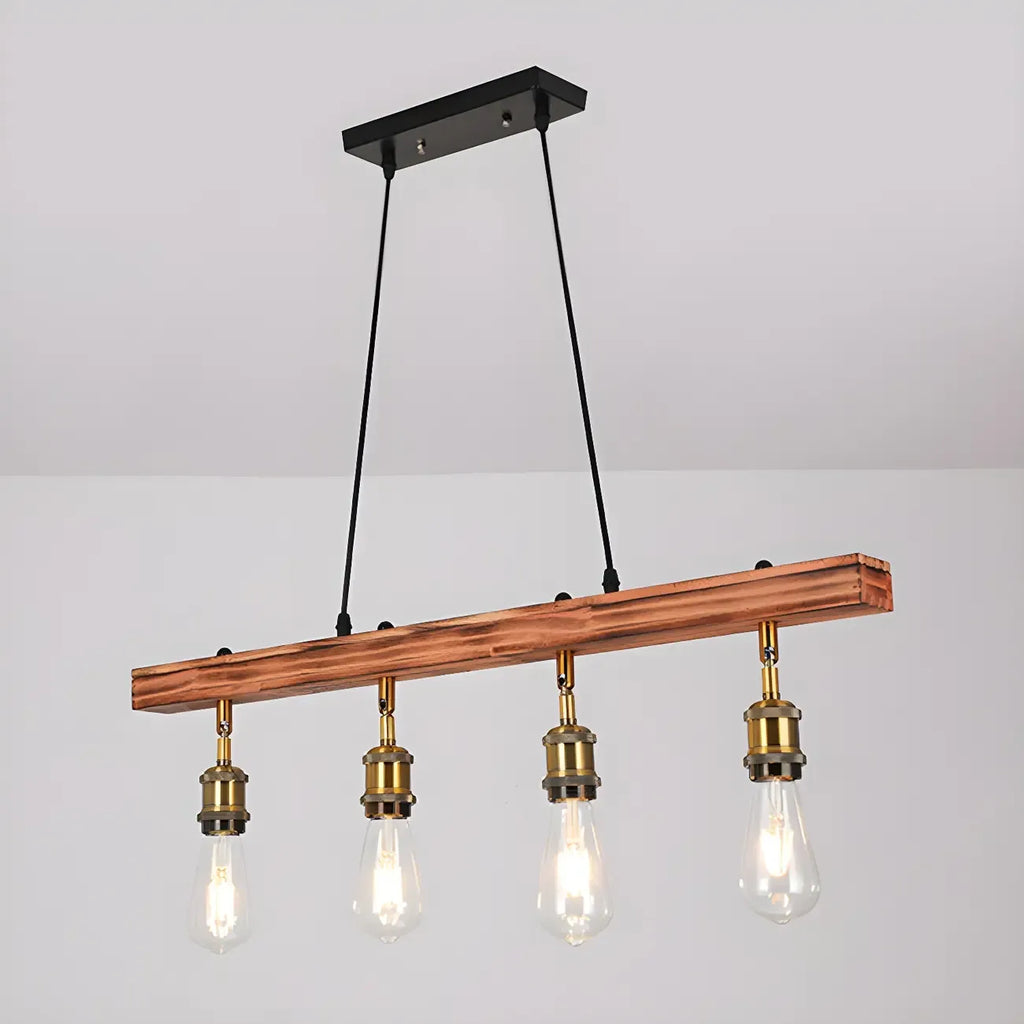 Suspension réglable en bois brun et laiton de style industriel (31,5 cm)