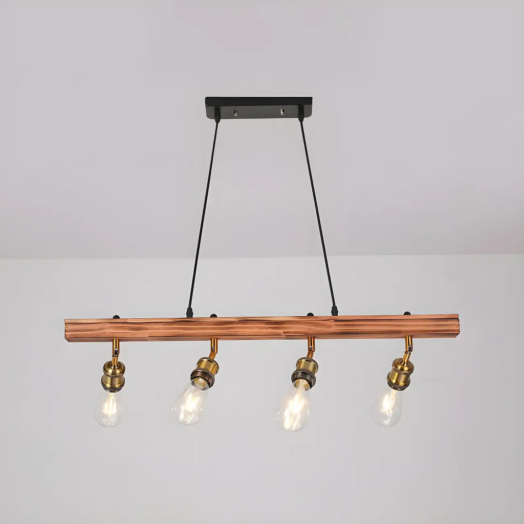 Suspension réglable en bois brun et laiton de style industriel (31,5 cm)