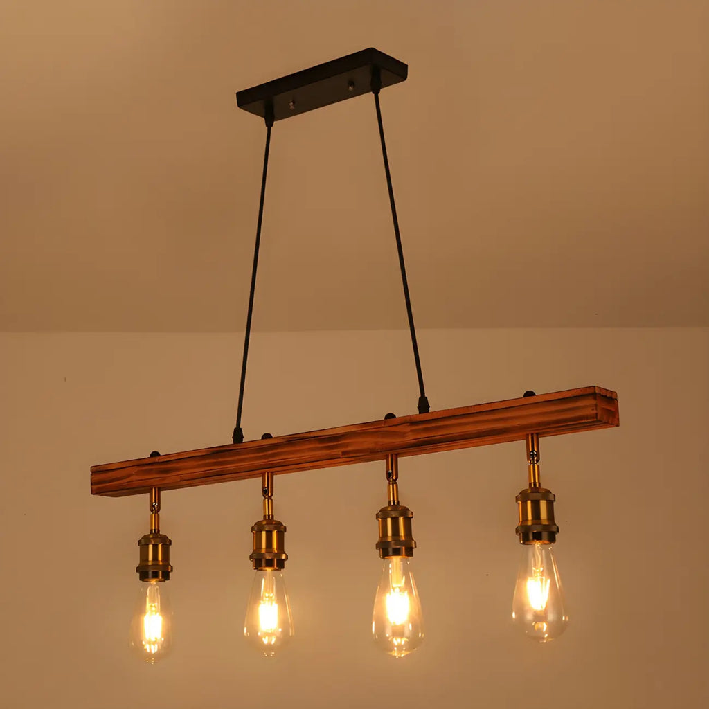 Suspension réglable en bois brun et laiton de style industriel (31,5 cm)