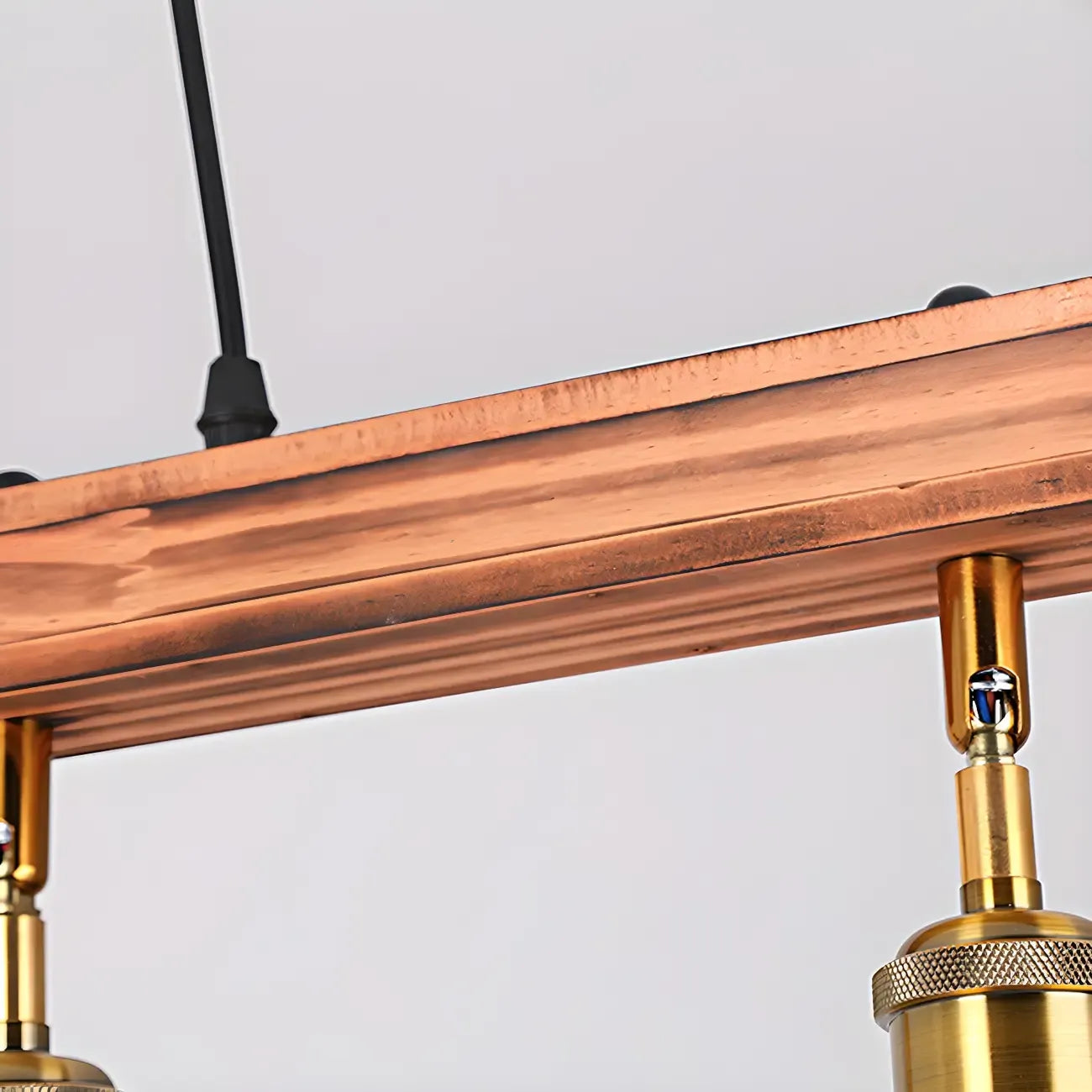 Suspension réglable en bois brun et laiton de style industriel (31,5 cm)