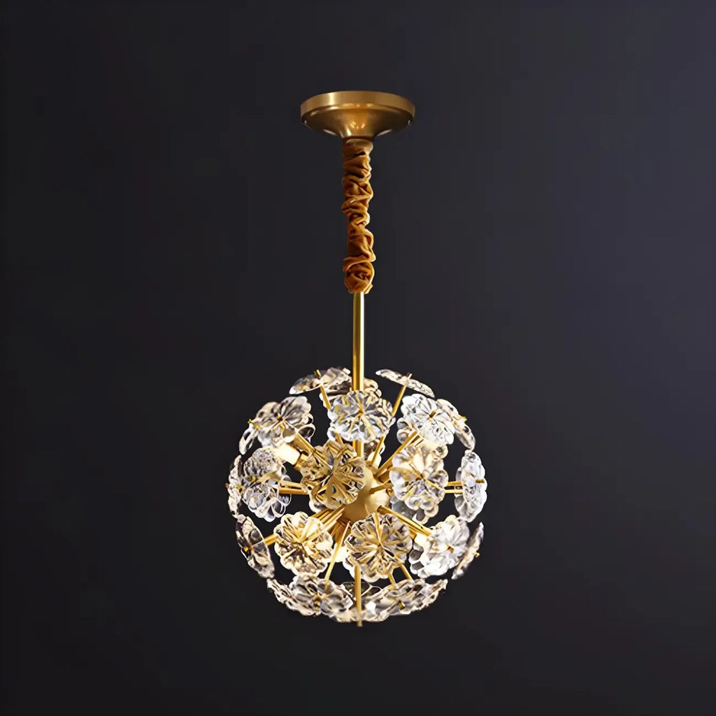 Lustre Sputnik moderne en verre sphérique doré à motif floral