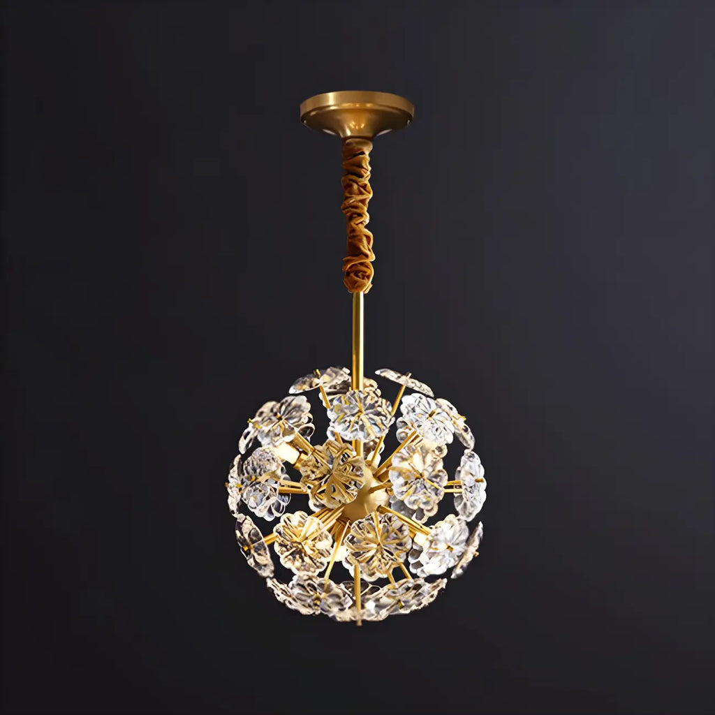 Lustre Sputnik moderne en verre sphérique doré à motif floral