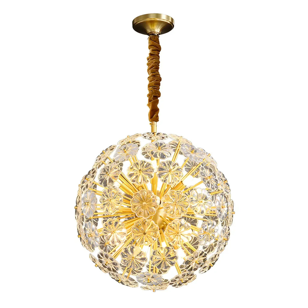 Lustre Sputnik moderne en verre sphérique doré à motif floral
