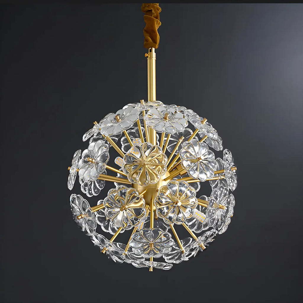 Lustre Sputnik moderne en verre sphérique doré à motif floral