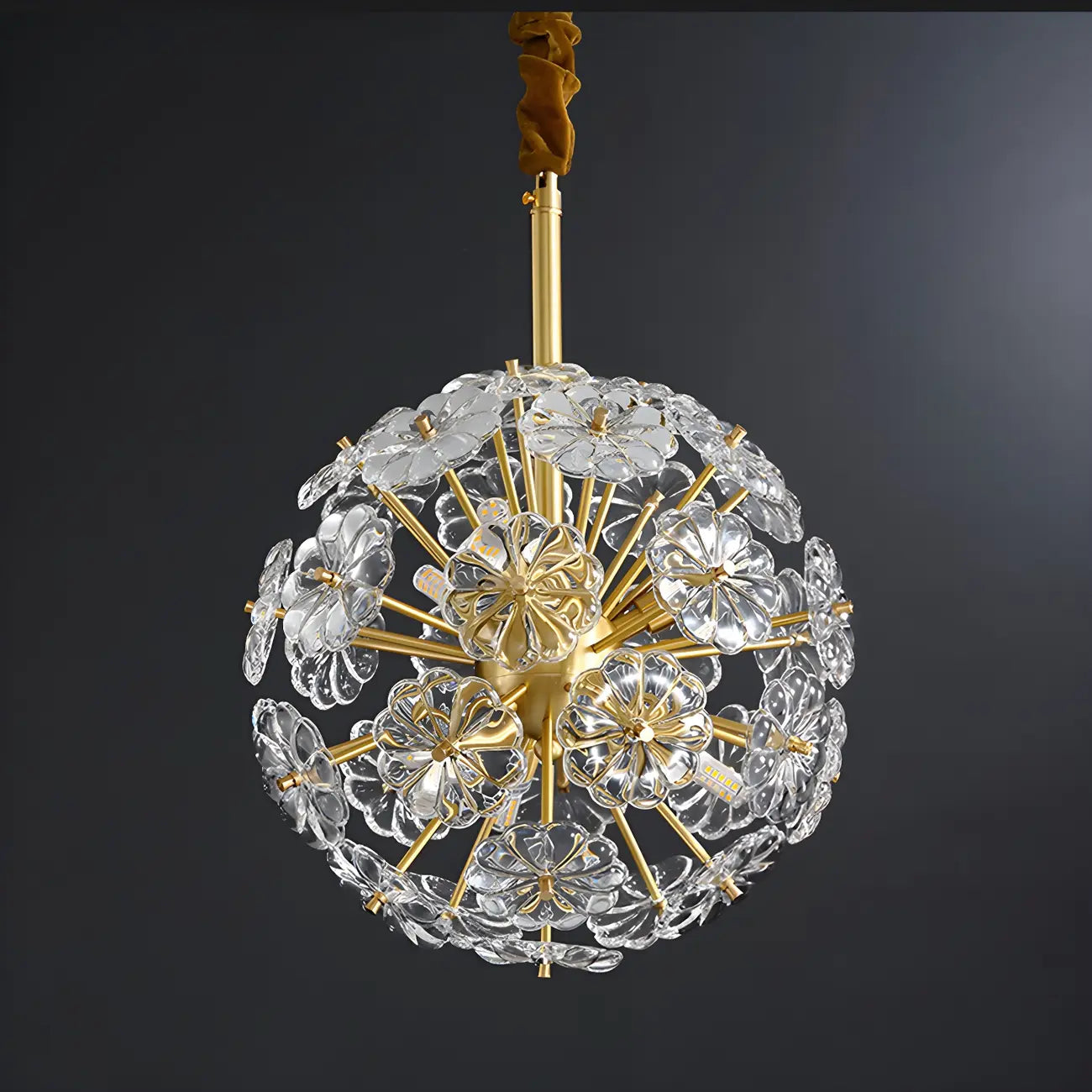 Lustre Sputnik moderne en verre sphérique doré à motif floral
